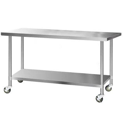 Cefito 1829x760mm Stainless Steel Kitchen Bench with Wheels - Heavy Duty, Adjustable Shelves, Easy Assembly, 430 Grade