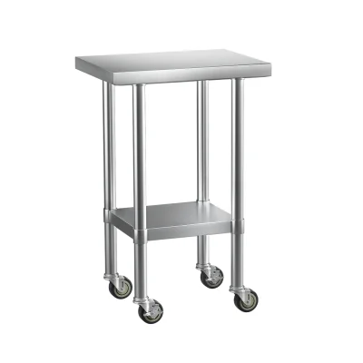 Cefito 61x46cm Stainless Steel Kitchen Work Bench with Wheels, Adjustable Shelf, 430 Graded Steel, Lockable Castors
