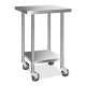 Cefito 610x610mm Stainless Steel Kitchen Bench with Wheels - Durable 430 Steel, Adjustable Shelves, Lockable Castors