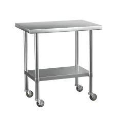 Cefito 91x61CM Stainless Steel Kitchen Work Bench with Wheels | 430 Grade Steel | Adjustable Shelf | Lockable Castors