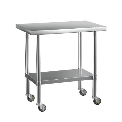 Cefito 91x61CM Stainless Steel Kitchen Work Bench with Wheels | 430 Grade Steel | Adjustable Shelf | Lockable Castors Cefito 91x61CM Stainless Steel Kitchen Work Bench with Wheels | 430 Grade Steel | Adjustable Shelf | Lockable Castors