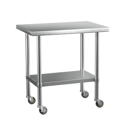 Cefito 91x61CM Stainless Steel Kitchen Work Bench with Wheels | 430 Grade Steel | Adjustable Shelf | Lockable Castors