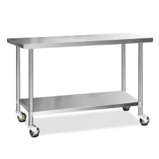 Cefito 1524x610mm Stainless Steel Kitchen Bench with Wheels | Adjustable Shelf & Feet | Durable 430 Grade Steel