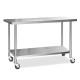 Cefito 1524x610mm Stainless Steel Kitchen Bench with Wheels | Adjustable Shelf & Feet | Durable 430 Grade Steel