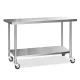 Cefito 1524x610mm Stainless Steel Kitchen Bench with Wheels | Adjustable Shelf & Feet | Durable 430 Grade Steel