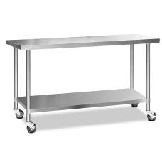 Cefito 1829x610mm Stainless Steel Kitchen Bench with Lockable Wheels - Durable, Adjustable, and Portable Workspace