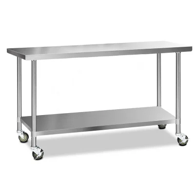 Cefito 1829x610mm Stainless Steel Kitchen Bench with Lockable Wheels - Durable, Adjustable, and Portable Workspace