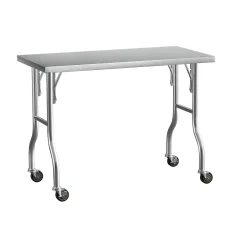 Cefito 430 Stainless Steel Kitchen Bench 122x61cm with Wheels | Foldable, Heavy Duty, Corrosion-Resistant, Easy Assembly