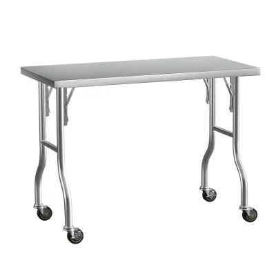 Cefito 430 Stainless Steel Kitchen Bench 122x61cm with Wheels | Foldable, Heavy Duty, Corrosion-Resistant, Easy Assembly