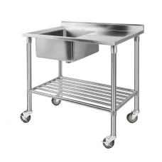 Cefito 304 Stainless Steel Sink Bench: Mobile Kitchen Workstation with Wheels, Adjustable Shelf, and 1-Year Warranty