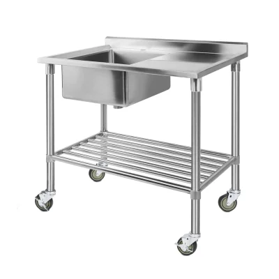 Cefito 304 Stainless Steel Sink Bench: Mobile Kitchen Workstation with Wheels, Adjustable Shelf, and 1-Year Warranty