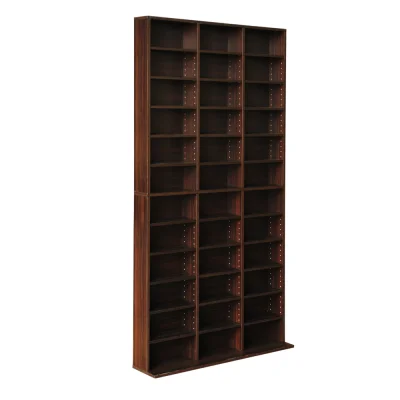 Artiss BERT Brown Bookshelf CD/DVD Storage Rack - Adjustable Particle Board, Holds 1116 CDs/528 DVDs, 102x23.5x194.5cm