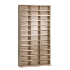 Artiss Bookshelf CD/DVD Storage Rack, Oak - Adjustable Shelves, Holds 1116 CDs/528 DVDs, Eco-Friendly Particle Board