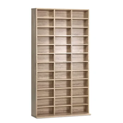 Artiss Bookshelf CD/DVD Storage Rack, Oak - Adjustable Shelves, Holds 1116 CDs/528 DVDs, Eco-Friendly Particle Board