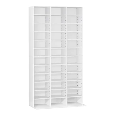 Artiss Bookshelf CD/DVD Storage Rack - White, Adjustable Particle Board, Holds 1116 CDs/528 DVDs, 102x23.5x194.5cm