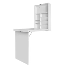 Artiss Foldable Computer Desk with Wall-Mounted Bookshelf, White, Space-Saving Design, Particle Board, 78x52.5x156cm
