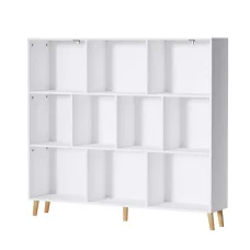 Artiss CORA Bookshelf 3 Tiers 10 Cubes – White & Pine, 120cm x 24cm x 107cm, Sturdy Display Shelf with Solid