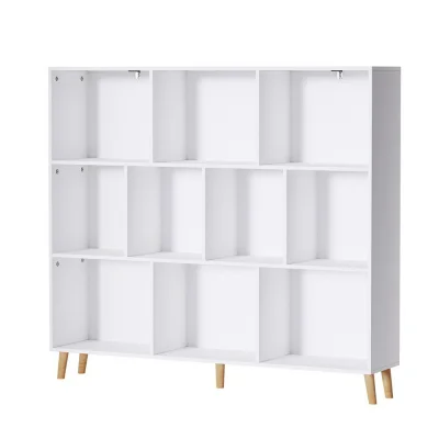 Artiss CORA Bookshelf 3 Tiers 10 Cubes – White & Pine, 120cm x 24cm x 107cm, Sturdy Display Shelf with Solid