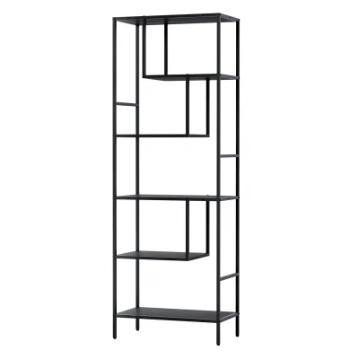 Artiss Bookshelf 5-Tier Display Shelf, Metal & Particle Board, Black, 60x33x171 cm, Industrial Design, Easy Assembly