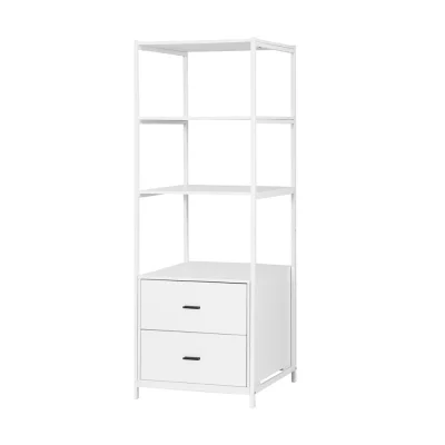 Artiss 152CM White Bookshelf Display Shelf with 2 Drawers, Metal Frame, Easy Assembly, Anti-Tip Kit, 3-Tier Storage