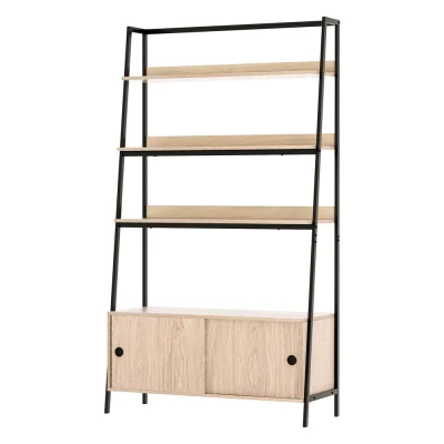 Artiss Bookshelf 5 Tier Cube Cabinet, MDF & Metal, Oak & Black, 100x40x180cm, Stylish Display, Easy Assembly