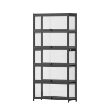 Artiss 5-Tier Black Display Cabinet Bookshelf with Bamboo Frame, Clear Acrylic Panels, and Magnetic Door Closure