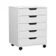 Artiss 5-Drawer Filing Cabinet, Mobile Rolling Storage Chest, Particle Board, White, 49x41x62cm, Locking Wheels