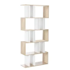 Artiss 5-Tier Bookshelf RITA - White & Oak Display Shelf, Sturdy Particle Board, 80x30x180cm, Home/Office Storage