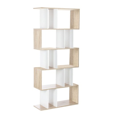 Artiss 5-Tier Bookshelf RITA - White & Oak Display Shelf, Sturdy Particle Board, 80x30x180cm, Home/Office Storage