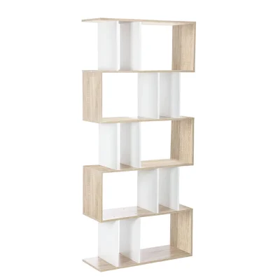Artiss 5-Tier Bookshelf RITA - White & Oak Display Shelf, Sturdy Particle Board, 80x30x180cm, Home/Office Storage