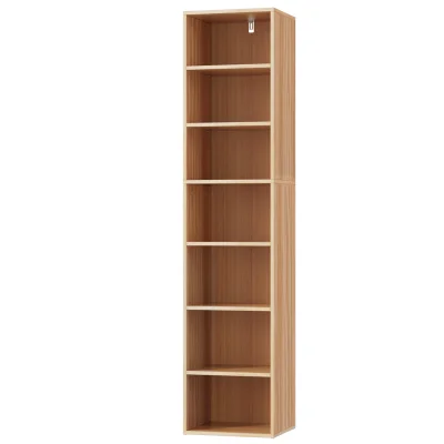 Artiss Bookshelf, 7-Tier, Pine Finish, 33x30x150cm, Adjustable Shelves, Anti-Tip Kit, Easy Assembly, Stylish Storage