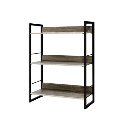 Artiss Bookshelf 3 Tiers, Engineered Wood & Metal, 70.5x30x90cm, Black & Oak, Modern Display Shelf, Easy Assembly