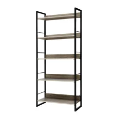 Artiss Bookshelf 5-Tier, Engineered Wood & Metal, Black & Oak, 70.5x30x159cm, Modern Display Shelf, Durable & Stylish