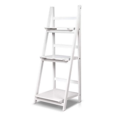 Artiss ZANE White 3-Tier Ladder Bookshelf: Freestanding or Wall-Mounted, Sleek Design, Eco-Friendly Finish