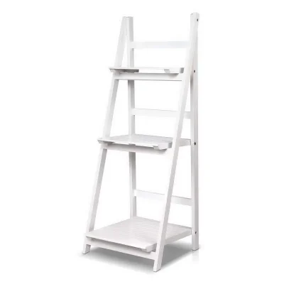 Artiss ZANE White 3-Tier Ladder Bookshelf: Freestanding or Wall-Mounted, Sleek Design, Eco-Friendly Finish