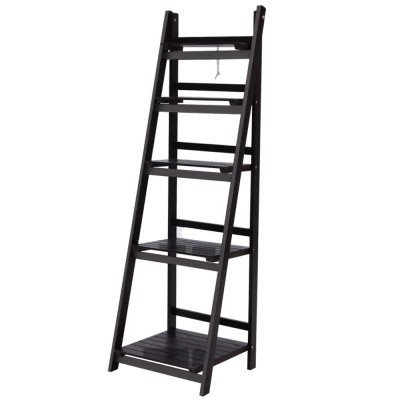 Artiss ZANE 5-Tier Ladder Bookshelf, Foldable & Stable, Coffee Finish - Perfect for Home Storage & Display