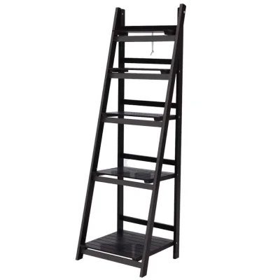 Artiss ZANE 5-Tier Ladder Bookshelf, Foldable & Stable, Coffee Finish - Perfect for Home Storage & Display