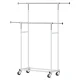 Artiss Heavy Duty Double Rod Clothes Rack, Adjustable Metal Coat Stand with Wheels, Collapsible, 78–136cm, Silver