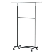 Artiss Double Rod Clothes Rack Adjustable Coat Stand with Wheels, Heavy Duty Metal, Extendable, Foldable, 165cm