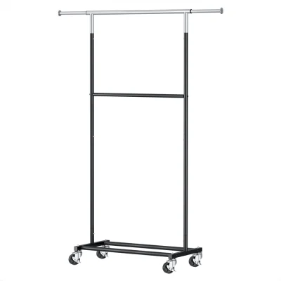 Artiss Double Rod Clothes Rack Adjustable Coat Stand with Wheels, Heavy Duty Metal, Extendable, Foldable, 165cm