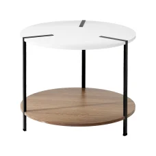 Artiss Coffee Table Side Table, MDF & Metal, 60cm Round, White & Pine, Easy Assembly, Modern Living Room Furniture