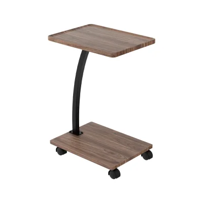 Artiss Coffee Table, MDF & Metal, Walnut/Black, 30x40x59cm, Space-Saving C-Shaped Design, Mobile with Brake Wheels