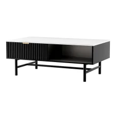 Artiss Coffee Table, Particleboard & Metal, Black, 110x59x42cm, Marble Design, Storage Shelf & Drawers, Modern Style