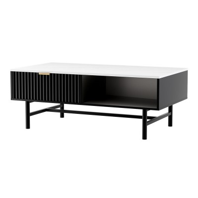 Artiss Coffee Table, Particleboard & Metal, Black, 110x59x42cm, Marble Design, Storage Shelf & Drawers, Modern Style Artiss Coffee Table, Particleboard & Metal, Black, 110x59x42cm, Marble Design, Storage Shelf & Drawers, Modern Style