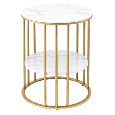Artiss 2-Tier Round Coffee Table - White & Gold Marble Effect, E1 MDF, Metal Frame, 40x40x54cm, Easy Assembly