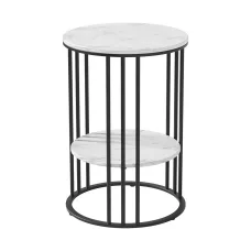 Artiss Coffee Table, 2-Tier, MDF & Metal, Marble Finish, 40x40x54cm, White & Black, Modern Living, Easy Assembly