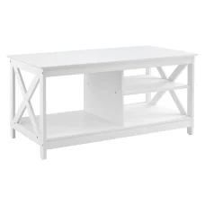 Artiss 3-Tier Coffee Table with Storage Shelf, White, 90x50x45cm, Particle Board, Coastal Style, Easy Clean