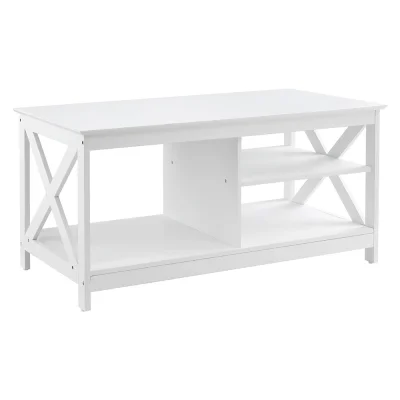 Artiss 3-Tier Coffee Table with Storage Shelf, White, 90x50x45cm, Particle Board, Coastal Style, Easy Clean