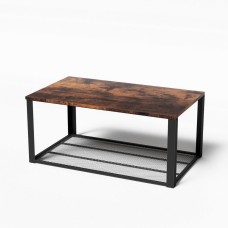 Artiss Coffee Table 2-Tier 104cm Rustic Brown Industrial Style, Particle Board, Metal Frame, Large Mesh Shelf