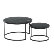 Artiss Tika Nesting Coffee Table Set of 2 - Faux Marble, E1 Grade MDF, Black, 80cm/60cm, Easy Assembly, 50kg Capacity